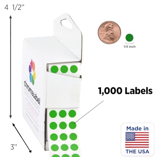 ChromaLabel Red Yellow Green Dot Stickers, 1/4 Inch, 1000/Box Each Color