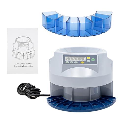 REHOUPTU 8 Slots Electronic Coin Sorter, 110V 45W Multi-functionality Electronic Coin Counter, Coin Counter, Accommodate 300-500 Units, Use for Businesses, Shops, Homes (Grey+Blue)