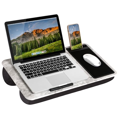 LAPGEAR Home Office Lap Desk – White Marble, Fits 15.6” Laptops