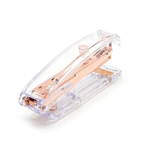BNISRGLD Rose Gold Transparent Plastic Stapler Study Binding Machine Stationery with Staples for School Office