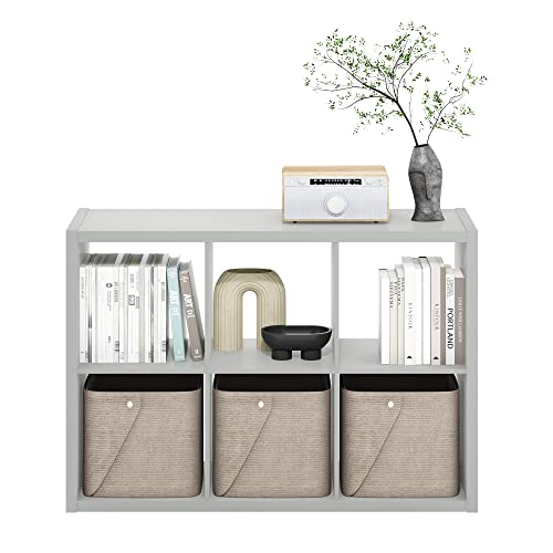 Furinno CUBICLE 6-Cube Book Shelf, Extra Thick Frame Bookshelf, Light Grey