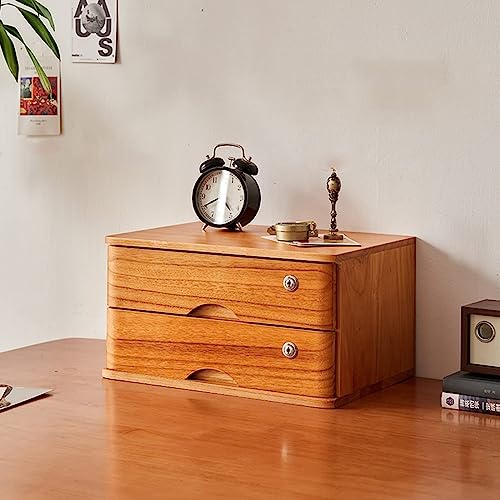 ELUKHT Desktop Organizer Storage Box - Desktop File Cabinet, Desktop Drawer Cabinet with Lock, 1/2/3/4 Tier Wooden Flat File Cabinet Storage, Desktop Storage Cabinet/Data Cabinet (C 2 Drawer)