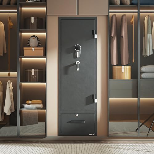 VEVOR 4 Gun Safe, Long Gun Cabinet for Rifles and Pistols, Quick Access Rifle Safe with 2 Ammo Slots, 2 Pistol Pockets & 2 Adjustable Racks, Large Digital Cabinet with Key and Password Lock