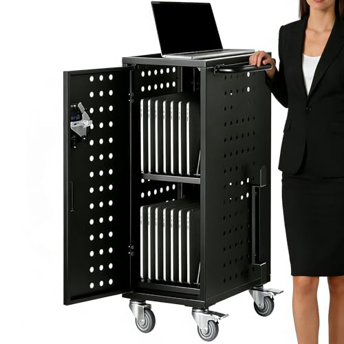 Garvee Laptop Charging Cart Up to 15.6" Device, 16 Charging Station Cart with Lock & Key for Office, Classroom