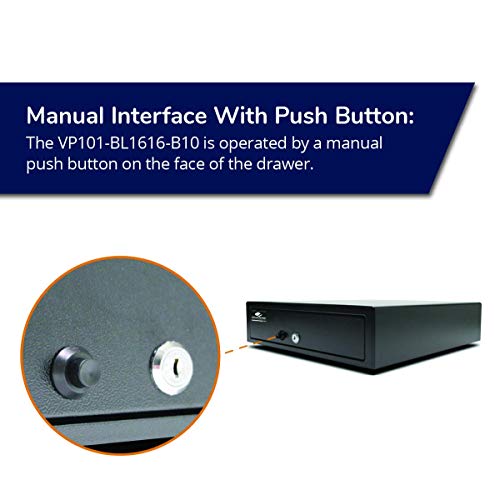 APG Manual 16.2" Point of Sale Cash Drawer | Vasario Series VP101-BL1616-B10 | Push-Button Operation | Plastic Till with 5 Bill/ 8 Coin Compartments | Black