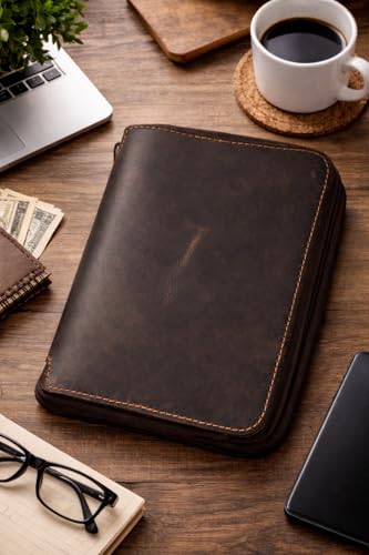 PavinCrafter A5 Zippered Leather Journal Cover 5.75 X 8.25 in, Refillable