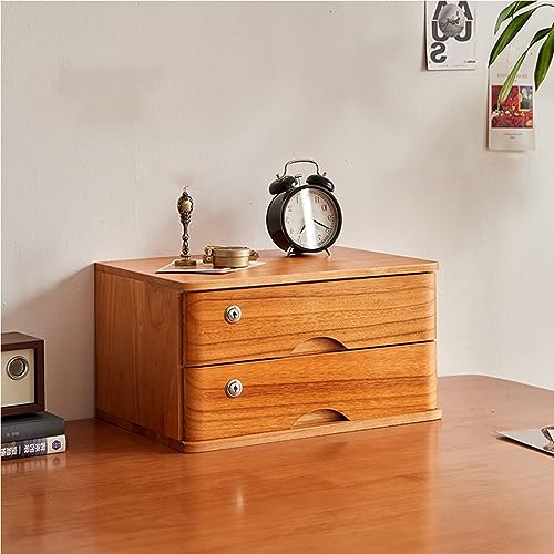 LumaGrove Solid Wood Storage Box-Desktop File Cabinet-with Lock Flat File Cabinet Storage,Desktop Drawer Cabinet,1/2/3/4 Tier(A,2 Drawer)
