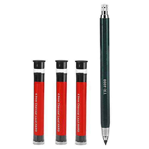 Charcoal Pencil, 4mm Sketch Flat Lead Mechanical Pencil Art Sketching Calligraphy Marking Tool with Charcoal Pencil Core