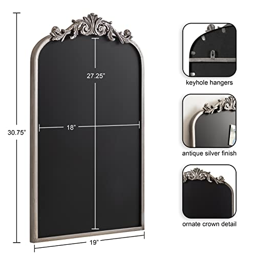 Kate and Laurel Arendahl Arch Chalkboard; Silver; 19 x 31; Framed Arched Ornate Vintage Magnetic Chalkboard for Unique Display; Decoration; and Organization