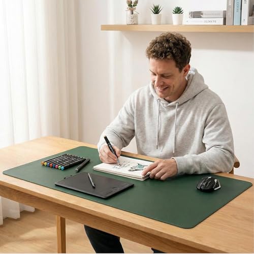Non-Slip Desk Pad,Desk mat,Mouse Pad,Office Desk mat,Waterproof PU Leather Desk Blotter Mat,Laptop Desk Pad,Desk Writing Pad for Office and Home (Dark Green, 23.62'' x47.24'')