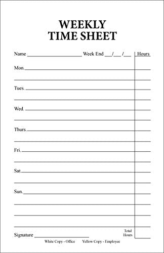 Weekly Time Sheets on 2 Part Carbonless Paper