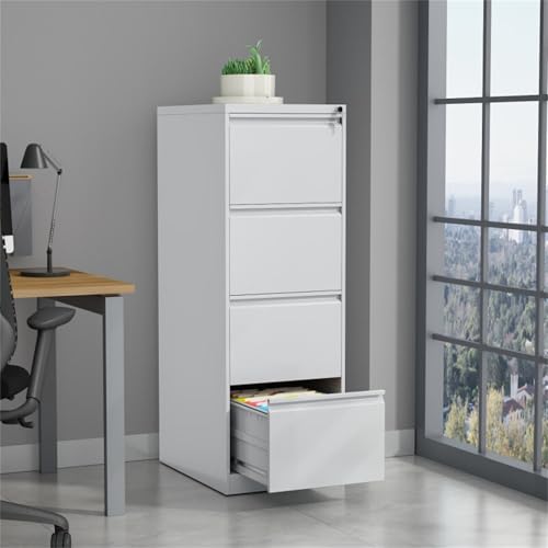 4 Drawer File Cabinet, Vertical Metal Filing Cabinets with Lock for Office