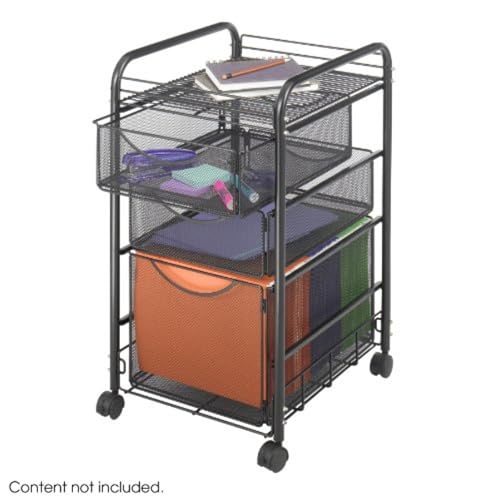 Safco Onyx Rolling File Cart with Large File Drawer and 2 Supply Drawers, Fits Letter-Size Hanging Folders, Durable Steel Construction
