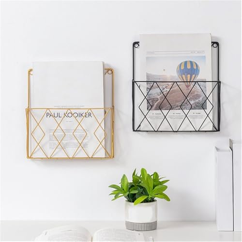 File Organizer Wall Mounted Magazines Newspaper Storage Rack Home Hanging Book Display Shelf Desk(Black)