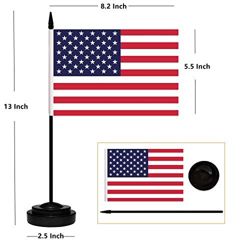 50 Pack USA Desk Flag Set, US American Small Mini Table Flags, Miniature Desktop Flag With 12" Solid Black Pole , Black Base, Small Mini Desktop Flag, Office Decoration, Home Decoration, Festival Celebrations (50 Pack Black Pole USA)