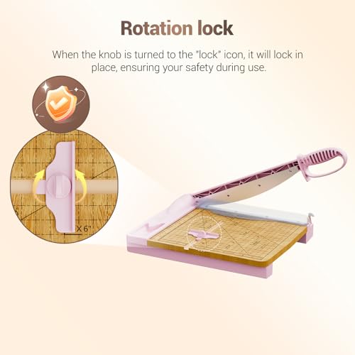 12 Inch Heavy Duty Paper Cutter, Wood Guillotine Paper Cutter & Paper Trimmer, 25-30 Sheets Capacity Paper Cutting Board for Classroom, Crafting, Cardstock Pink