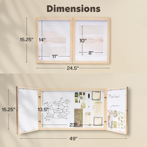 Dry Erase Board with Photo Frame Cover - Magnetic Whiteboard for Wall Hidden Behind Picture, Vision Board 15x24 for Home Office, Kitchen Family Planner with Markers Included