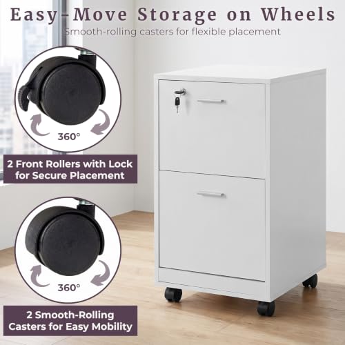 Lavish Home 2-Drawer Wooden File Cabinet with Lock, White, 16” x 27”