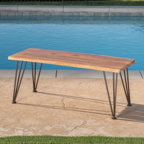 Hassyee Industrial Metal and Wood Chair Sets with Coffee Table for Indoor, Outdoor, Chic Armless Chair Sets/Table for Dining Room, Waiting Room, Kitchen, Office, Restaurant (Teak 4)