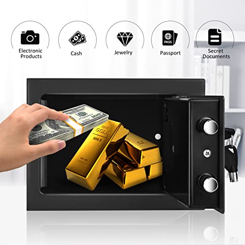 Small Money Safe Box with Keypad & Keys, Money Lock Boxes, Electronic Personal Security Safe Hidden Lock Box, Safety Boxes Steel Alloy for Home Office Hotel Rooms Business Jewelry Cash,Blue (Red )