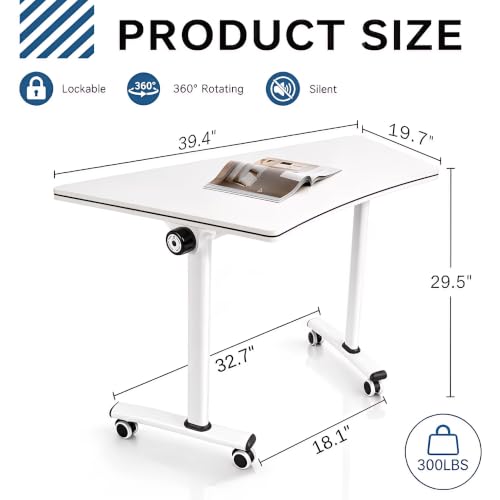 YICOCHI Folding Conference Table with Wheels,Trapezoid Flip Top Mobile Training Table, Modular Nesting Meeting Desk with 360° Lockable Casters, Space Saving Seminar Table for Office Classroom,White,2