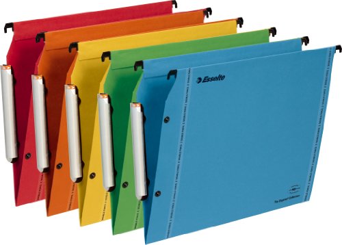 Esselte Lateral Hanging File Folders 3 Background V V-Shaped Base Assorted Colours