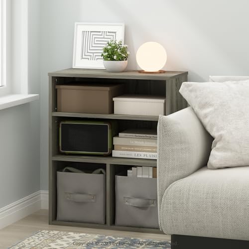 Furinno PASIR Book Shelf, 3-Tier Display Bookshelf with Adjustable Shelf, Cube Storage Bookcase, 11.8 x 23.6 x 28.1, for Living Room, Bedroom, Home Office, French Oak