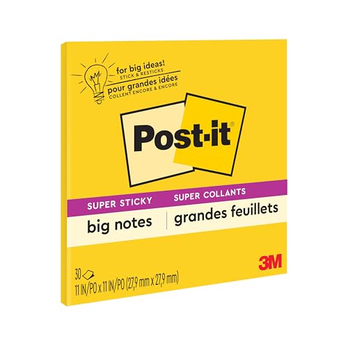 Post-it Super Sticky Big Notes, 11 in. x 11 in., Yellow, 6-Pack
