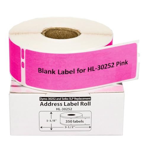 HouseLabels Compatible with Dymo 30252 Labels, Pink, 1-1/8" x 3-1/2"