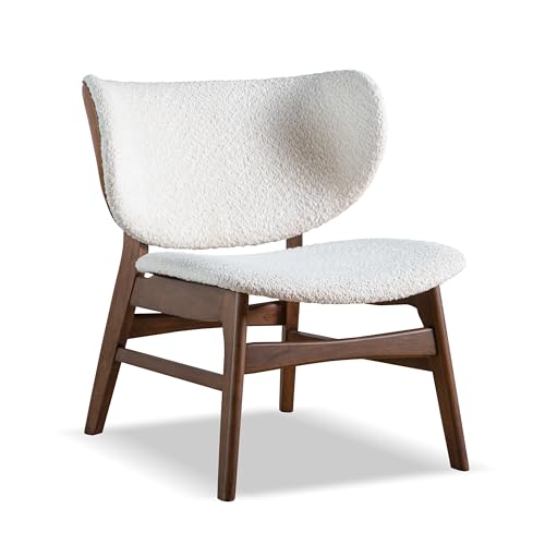 Furniture of America Lucian Mid-Century Modern Solid Wood 2 Piece Brown Round Side Table Set with Upholstered Chair, Easy Assembly, for Home, Office, Living Room, Walnut
