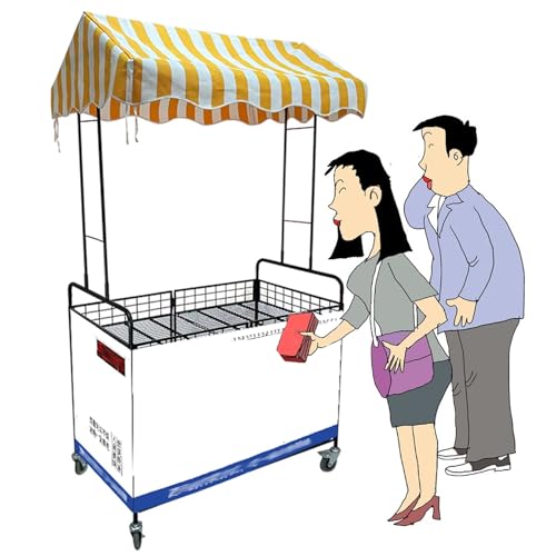 Portable Market Stall Steel Mesh Cart for Outdoor Vendor, Commercial Street Food Trolley Utility Display Stand with Locking Wheels, Folding Folding Retail Booth Kiosk(Yellow,90x60CM(35 2/5 x23 3/5 in)