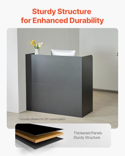 VEVOR Reception Desk, 47 Inch Rectangular Front Counter Table, Office Reception Counter with Lockable Drawer and Storage Cabinet, for Checkout, Lobby, Beauty Salon and Office, Black