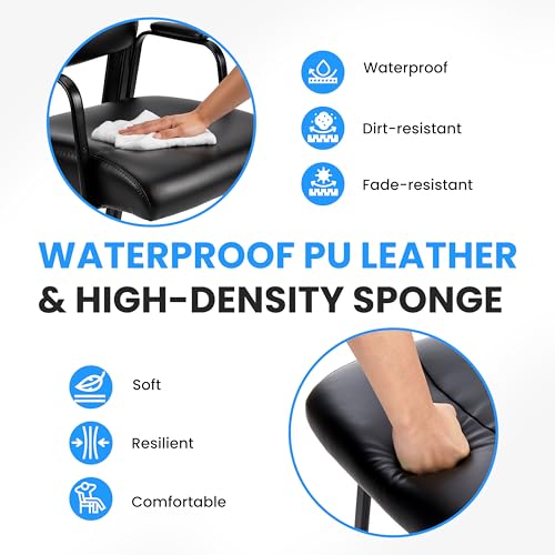 Simple Deluxe 2pcs Office Reception Guest Chair with Leather Padded Arm Rest, Comfort Waiting Seat Suitable for Lobby & Home Desk Side, Ergonomic Lounge Chair Designed for Seniors, Black