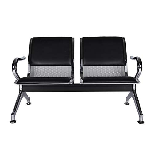 2-Seat Heavy Duty PU Leather Office Guest Chairs Bank Airport Salon Waiting Area Reception Chair
