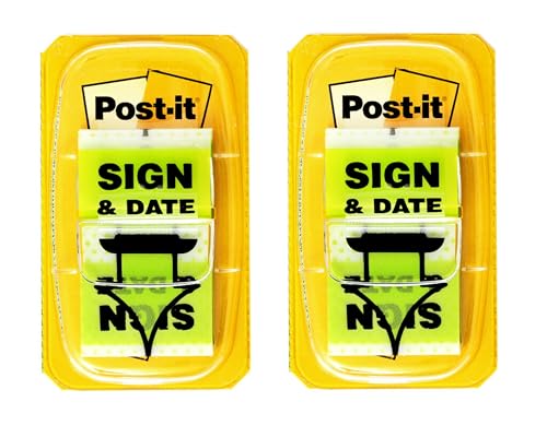 Post-it Flags 680-SD2, 1 in Wide, Green, Sign & Date Flags - 24 Pack