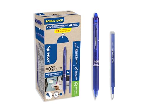 Pilot Pack of 12 Frixion Clicker Rollerball Pens 12 Refills 6 Free Blue