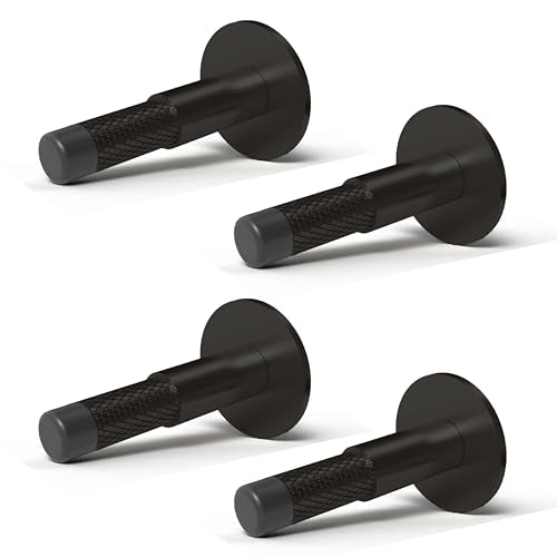 Mega Handles Knurled Baseboard Door Stop Matte Black (4-Pack) - Wall Mount