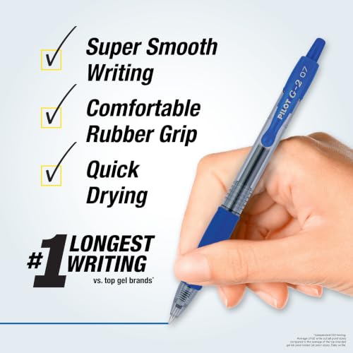 Pilot G2 Premium Gel Pens, Blue Pens, Fine Point 0.7 mm, Tub of 48