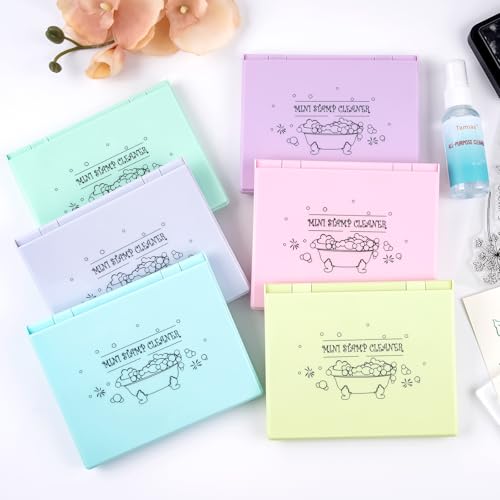 6PCS Stamp Scrubber -Stamp Cleaning Pad for Stamps,Dual-Sided Stamp Cleaning Pad with Synthetic Bristles,Stamping Tool Cleaning Cling & Foam & Clear & Rubber Stamps 5.9x4.8inch(6 Colors)