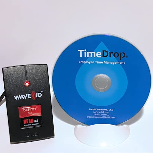 Employee Time Clock Software & Contactless RFID Badge Reader, Time Attendance Tracker, Unlimited User Profiles, No Monthly Fees, Free Support & Updates - RFIdeas pcProx Plus, TimeDrop by LotHill