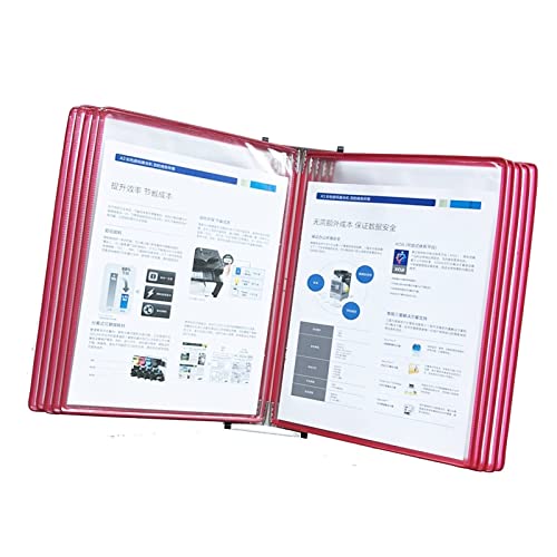 GFSGHZZ Wall Mount Catalog Display Rack - Wall Mount Reference and Display System, Wall-Mounted Page Flip Folder, 10 Double-Sided Panels, A4 Loose-Leaf Transparent Page Display Stand,Red