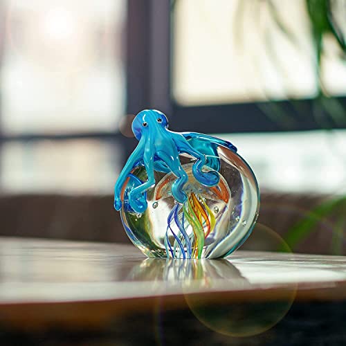 Colorful Octopus and Jellyfish Collectible Figurines Handmade Glass Paperweight Ornament Sea Animal Artwork Sculpture Home