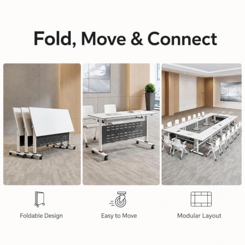 RIXNOMA Folding Conference Table with Wheels, Modular Joinable Meeting Table for Office, Training, Classroom and Seminar Use