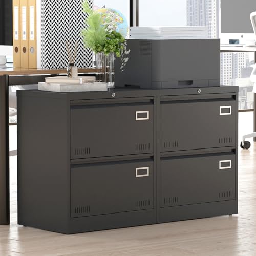 YHUBHSIS Lateral File Cabinet with Lock,2 Drawer Lateral Metal Filing Cabinet, for Legal/Letter/A4/F4 Home Offic (Black, 2 Drawer)