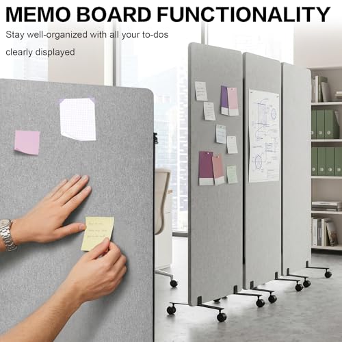 70.8×65.75 Inch Wall Divider, Freestanding Office Partitions, Noise Cancelling Room Dividers, Wall Partition with 12 Lockable Wheels, Office Divider for Classroom, Hospital (light gray, 65.75H-Pulley)