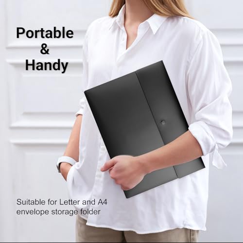 WORPSON Plastic Envelopes Folders 12mil Heavy Duty, for A4 Letter Size Paper, with Snap Closure Pack, Paperwork Plastic Wallets Document Organizer (25 Pack - Black, Horizontal)