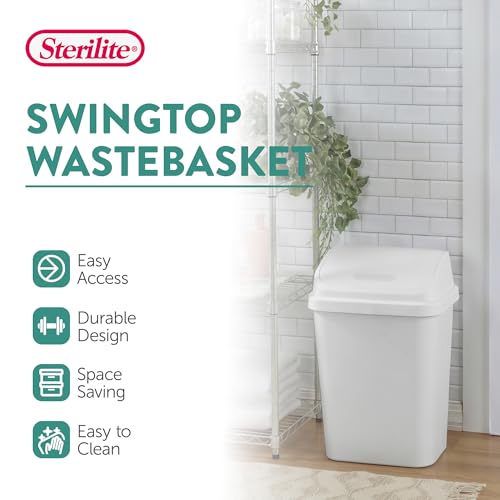 Sterilite Swing Top Wastebasket, Trash Can, 7.8 Gallon, White, 18-Pack