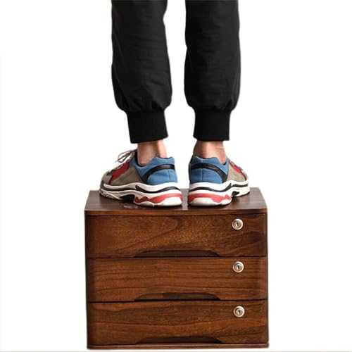 HSTBLEOO Wooden Desktop Storage Box With Lockable Drawers, Office Supplies A4/Receipt File Organizer, Flat File Cabinet(B,2 drawers)