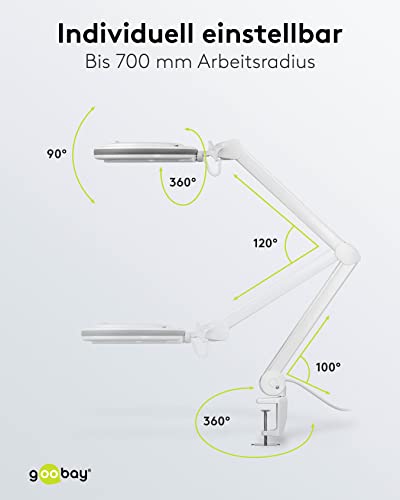 goobay 60362 LED Magnifying Lamp Magnifier with Clamp / Power Consumption 9 W / Crystal Glass Lens 127 mm / Colour Temperature 6400 K / 1.75x Magnification / Luminous Flux 83-730 Lumens / White