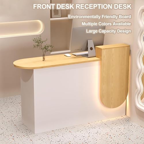 Checkout Counter, Reception Desk with Led Lights and Lockable Drawer, Retail Counter Reception, Front Desk Reception Room Table for Checkout Office/Beauty Salon/Lobby